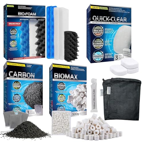 Image of 206 /207 Filter Media Canister Filter Maintenance & Replacement Filter Media Kit, Including Trident Nova Filter Media Bags (Quick Clear /Water Pads, BioFoam, Carbon, Biomax)
