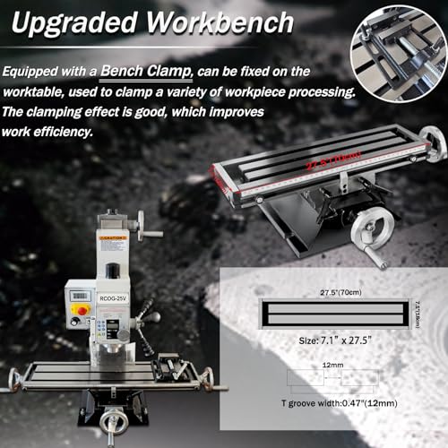 Yokoma Benchtop Milling Drilling Machine Mini Mill Drill Machine MT3 Spindle Precision Mill Drill for Metal Wood Plastic Variable Speed 20-2250rpm 1100W Brushless Motor 110V - Image 2