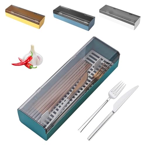 カトラリーケース 蓋付きカトラリー収納 水切り 箸 収納 大容量 カトラリーケース 箸箱 防塵 キッチン収納 収納ボックス 水切り プラスチック 蓋付き 台所卓上用品 キッチン用(ブルー)