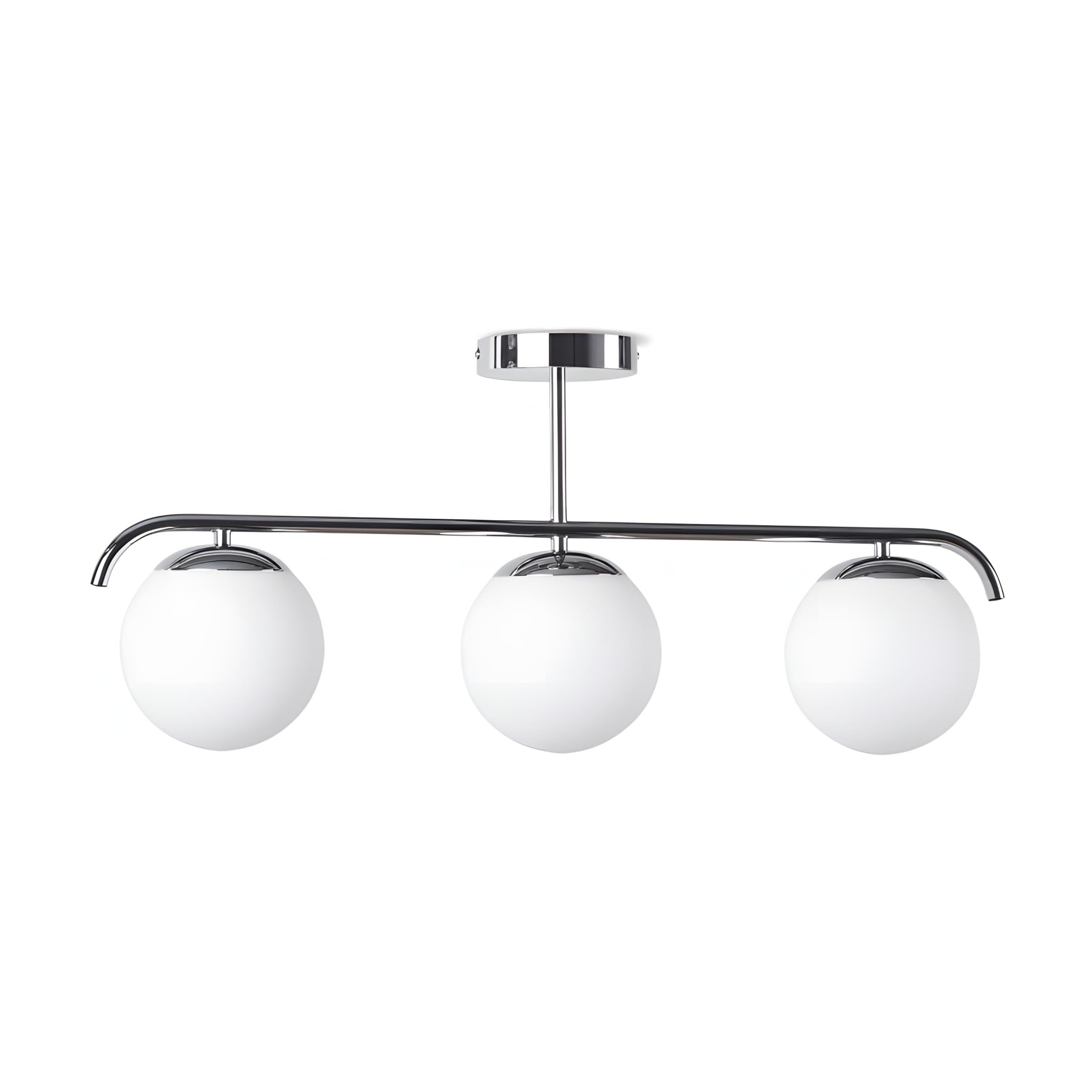 B·LED BARCELONA LED Lámpara de Techo Triple “Talí” con 3 Bolas de Cristal Opalino, 3xE27, Estilo Minimalista Moderno, Iluminación Difusa para Salón, Comedor o Dormitorio, 70×30×15 cm, Metal en Cromo