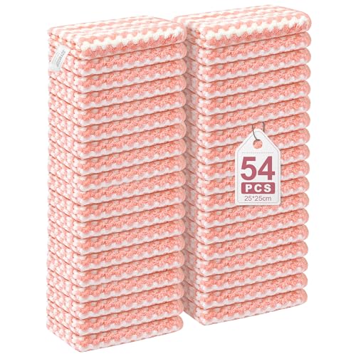 Image of JOYMOOP 54 Packs Microfiber Cleaning Cloths, 10 inch x 10 inch Kitchen Towels - Reusable Cleaning Rags, Lint-Free, Super Absorbent Cleaning Cloths for Kitchen, Car, and Household Cleaning, Pink