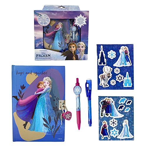 CARTOON Diario segreto Frozen per bambini con accessori, 2 penne, adesivi, lucchetto con 2 chiavi