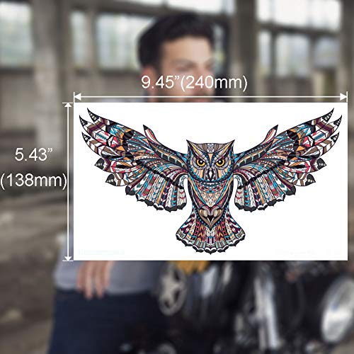 Fanoshon Large Owl Temporary Tattoos For Adult Men Teens, 4 Sheets Cool Chest And Back Fake Halloween Body Makeup Design Stickers Body Art Tattoos #TOP1