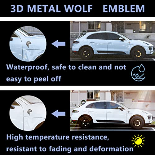 Image of 2pcs Cool Wolf Head Car Side /Rear /Front Decorations Badge Emblem 3D Self-Adhesive Nameplate Sticker for Car (Golden)
