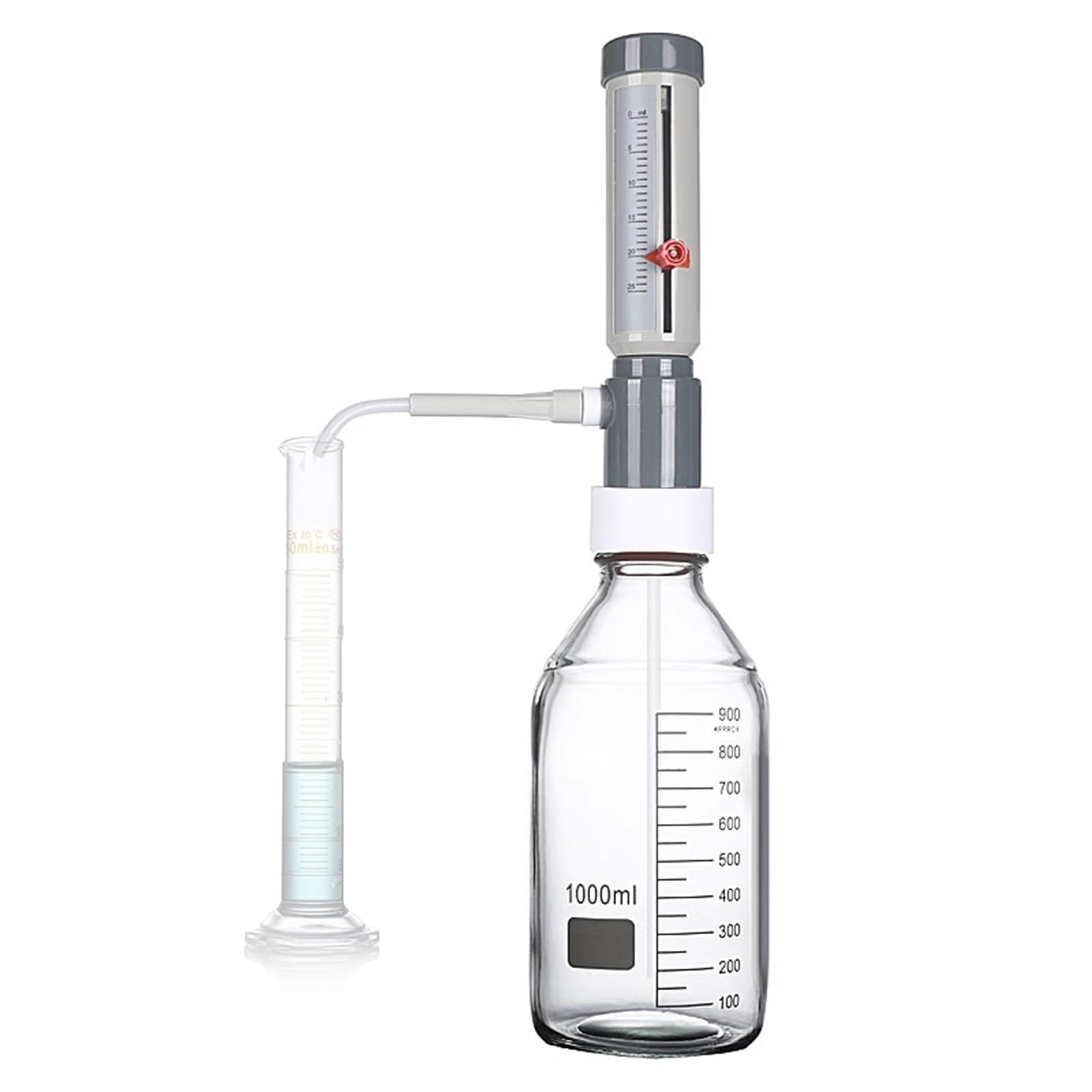 Dispensador automático de pipetas con escala de capacidad ajustable, diseño sin goteo para una dispensación precisa y eficiente de líquidos, ideal para ácidos y reactivos