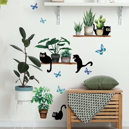 Vinilo decorativo con planta y gato negro 30x60 cm miniatura 3