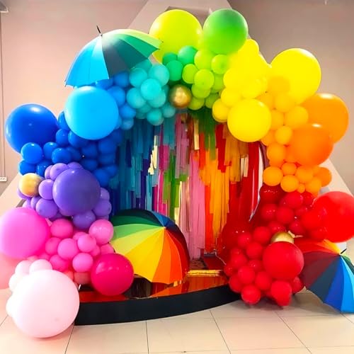 Image of PartyWoo Assorted Colors Rainbow Balloons 100pcs 12 Inch Multicolor Colorful Primary Color Balloon for Graduation Baby Shower Unicorn Fiesta Flower Spring Rainbow Theme Birthday Party Decorations