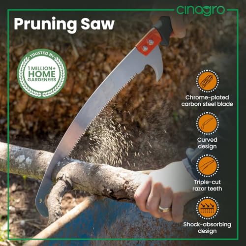 Image of Cinagro Pruning Saw with Curved Blades, Comfortable Grip Handle, Triple-Cut Razor Teeth, Heavy Duty with Pole Fixing Slot, Hand Saw, Professional Pruning Saw with Hook, Rust Resistance, Tree Cutter