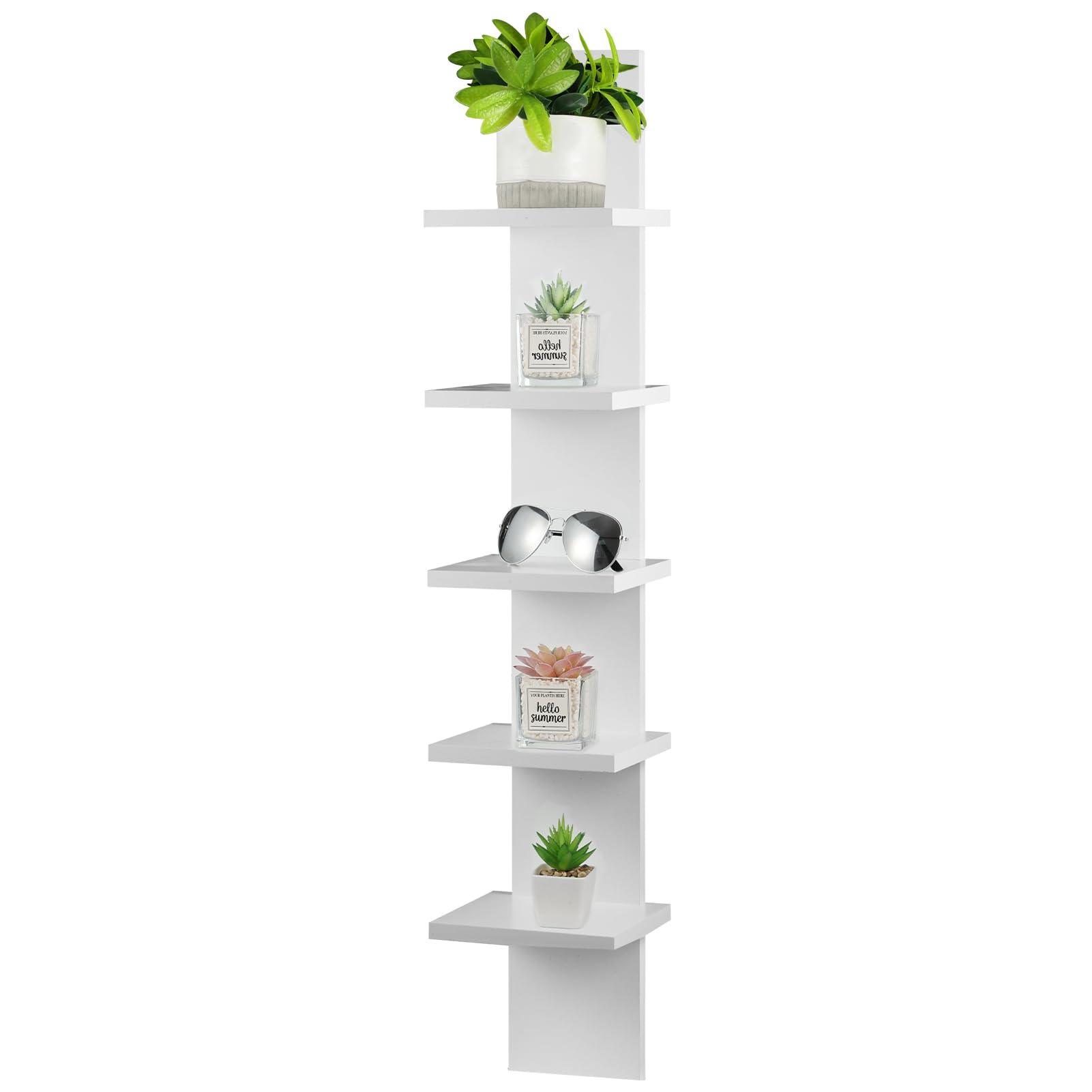 Extended 5 Tier Wall Shelf Unit - 43.3" Length Lack Display Floating Shelf, Narrow Smooth Laminate Finish - Vertical Wall Decor Mount Floating Storage