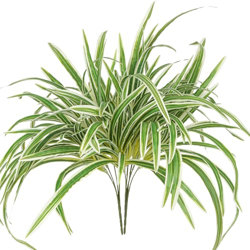2 Packs Artificial Spider Plant Large 23.6In Fake Greenery Plants UV Resistant Outside Faux Plants Bushes for Indoor Table Outdoor Planter Decor (2)