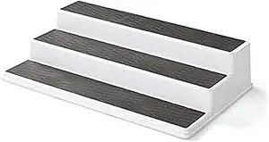 Copco 3-Tier Non-Skid Spice Rack Organizer for Kitchen Cabinet or Pantry, 15-Inch Tiered Shelf, White/Gray, Slip-Resistant Design for Jars and Bottles