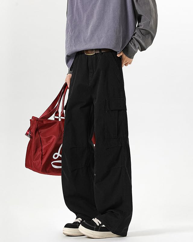 Men's High Waist Loose Jeans Washed Vintage Y2k Skater Cargo Distressed Denim Pants4