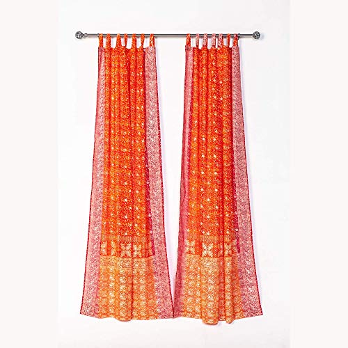 Light-Filtering Sari Colorful Curtains – Boho Curtains, Bed Canopy Panel, Wall Tapestry Or Window Treatment For Bedroom Or Living Room + Tote Bag (84"L X 42"W Single Panel, Orange Crimson) #TOP6