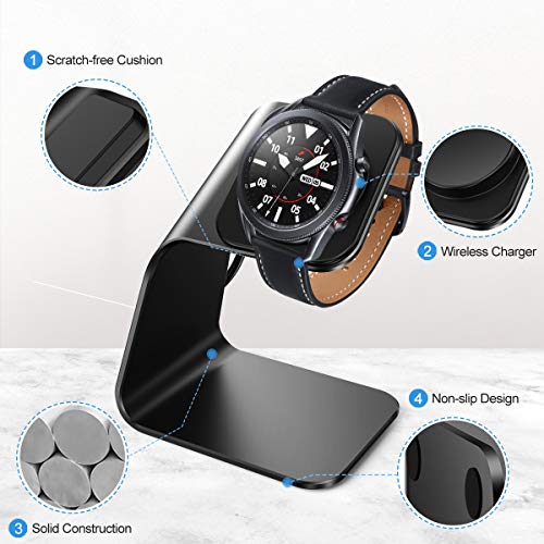 CAVN Charger Dock Compatible with Samsung Galaxy Watch Active 2 40mm / 44mm, Galaxy Watch 3 41mm / 45mm Smartwatch, Aluminum Charging Stand Station Cradle Base Accessories (Black)