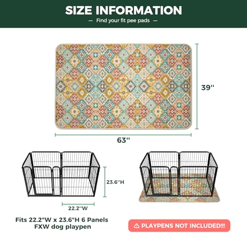 Image of FXW Washable Pee Pads for Dogs, Puppy Pads with Super Absorbent, Specifically Designed for FXW Rollick /Homeplus 24inch 6 Panels Dog Playpen, 39 inch x 63 inch Rectangle, Beige Gourd, 1 Pack