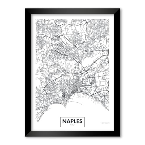 LABORATORIO 102 Quadro Cartina Mappa della Città Napoli (A4) - Stampa Fotografica da Parete con Cornice inclusa - Poster Moderno Pronto da Appendere