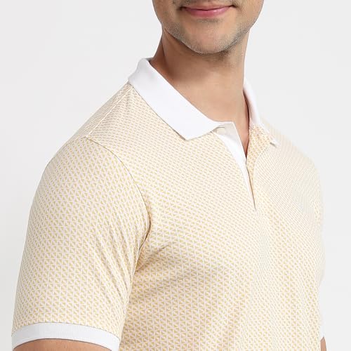 Image of Raymond Men Modern Fit Print Pattern Pure Cotton Polo Neck Half Sleeve Casual T-Shirt