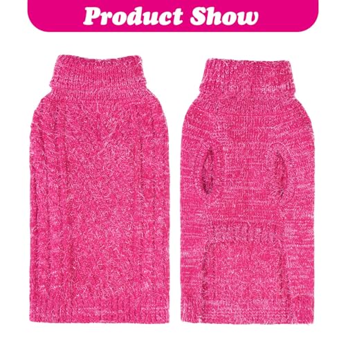 Image of Turtleneck Small Dog Sweaters - Classic Cable Knitwear Winter Coat for Small Medium Dogs Male Female Puppy Dog Cold Weather Clothes Girls Boys, Hot Pink, M