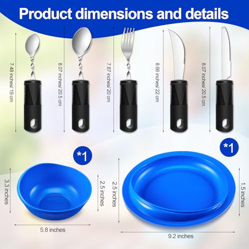 Maxcheck 2 Sets Adaptive Utensils for Elderly Bowl and Plate Spill Proof Non Slip Base Bendable Cutlery Knife Fork Spoons Self Feeding Dinnerware for Elderly Disabled People Hand Tremors Parkinson - Image 3