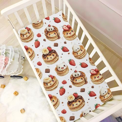 Image of Pancakes Cakes Cute Crib Sheets Soft Breathable Fitted Baby Crib Sheets Mattress Cover for Girls Boys, 52 inch x 28 inch x 9 inch