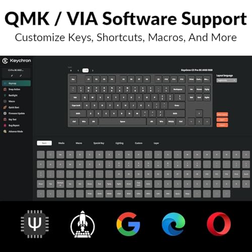 Image of Keychron C3 Pro QMK /VIA Custom Mechanical Keyboard, 8000 Polling Rate Hot Swappable Programmable 87 Keys Compact TKL Layout Gasket Mount, RGB Backlight Wired Gaming Keyboard with Super Banana Switches
