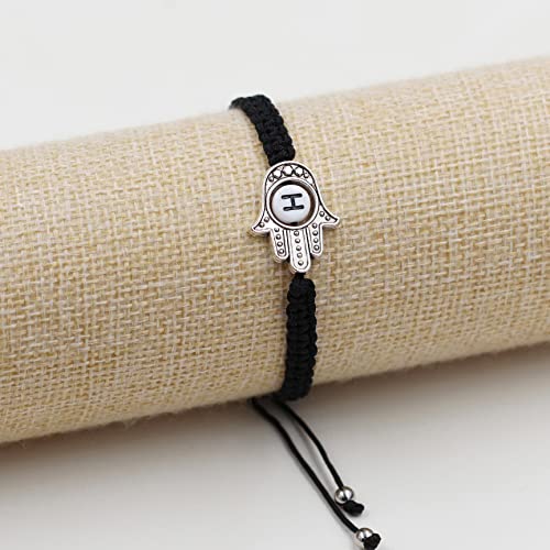 Image of Uloveido Customized A to Z 26 Letters Hand of Fatima Bracelet - Fatima Hamsa Hand Evil Eye Protection Bracelet Lucky Charm Adjustable Braided Black String