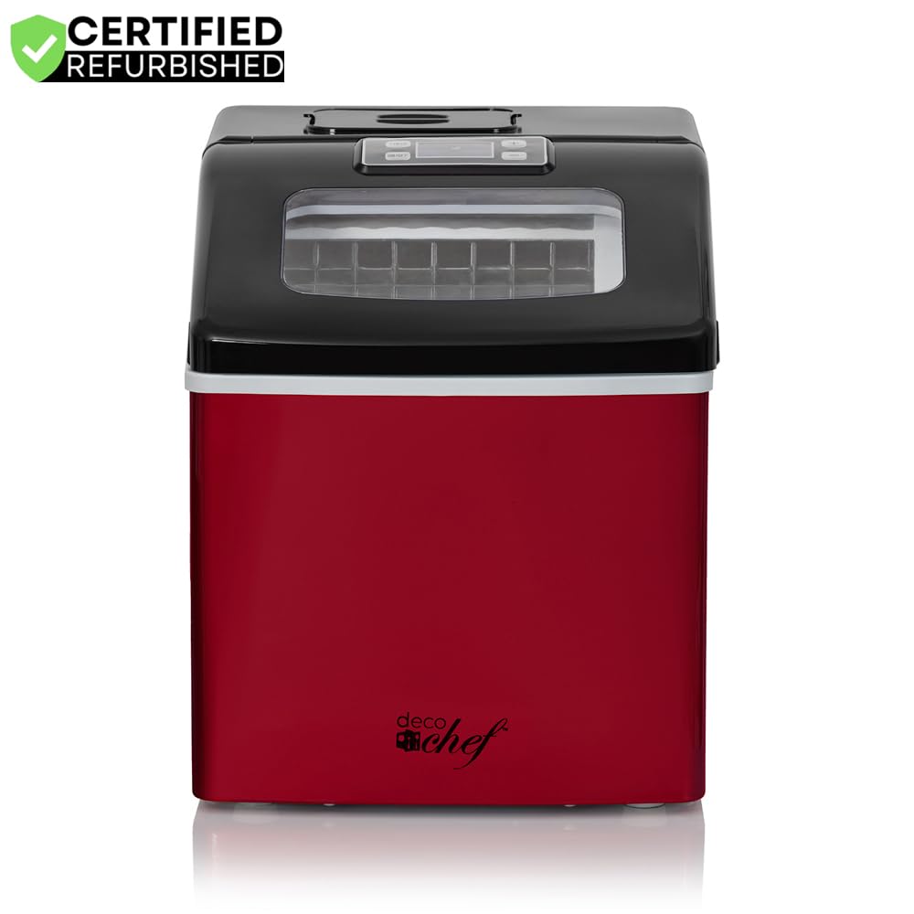 Deco Chef ICMRED Countertop Portable Ice Maker for Home or Office 40 lb/Day Red with Black Lid (Renewed)