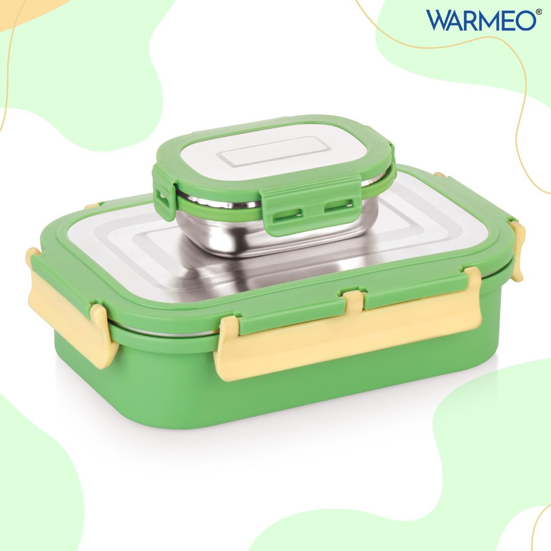 WARMEO Delight - Lonchera hermética de acero inoxidable aislada a prueba de fugas con tapa de cierre de clip, peso ligero, fácil de limpiar, perfecta para oficina, escuela y picnic (800 ml + 150 ml
