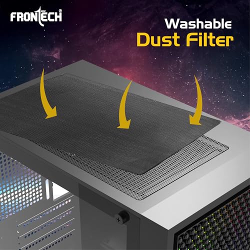 Image of Frontech Clone Gaming Computer Cabinet - 3x120 mm LED Fans, Tempered Glass Side Panel, ATX /Micro-ATX /Mini-ITX Compatible, USB 3.0 + USB 2.0 Ports, Washable Dust Filter (FT-4388)