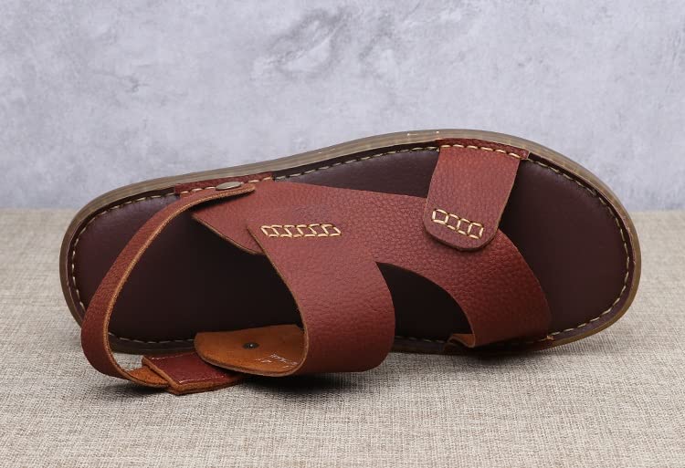 PU Leather Beach Sandals Man Shoes Concise Male Flats Casual Shoes Men Sandals Solid Slippers(White-Patch Five-Pointed star4,40 Code)3