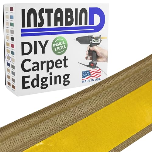 Instabind 54 ft Roll Premium Carpet Edge Binding – Regular Style Carpet Edge Trim for Do-It-Yourself Rug Edging- with Durable Hold & Easy Finishing for Rug Edges - USA Made Flooring Products, Beige