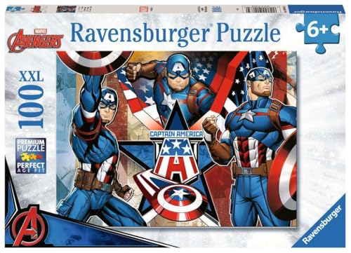 Ravensburger Puzzle pour Enfants 12001073 - Le Premier Avenger - Puzzle Marvel XXL de 100 pièces pour Enfants à partir de 6 Ans