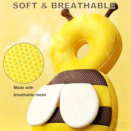 Image of Baby Head Protector Backpack, Soft Breathable Safety Cushion for Walking and Crawling, Unisex Toddler, Yellow Bee