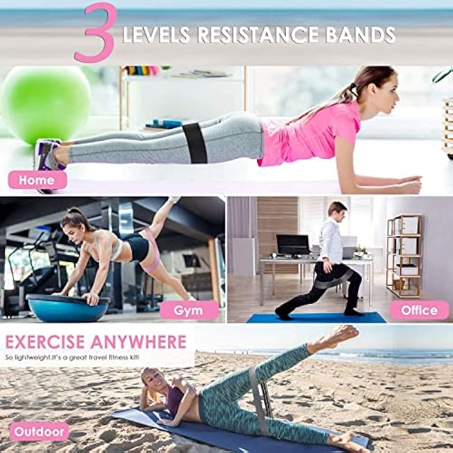 Resistance Bands for Legs and Butt - Fabric Exercise Set, Thick Wide Stretch Fitness, Non-Slip Workout Loop, Booty Hip Bands for Women at Home or Gym