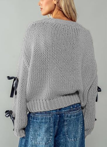 Image of Valentine's Day Cardigan Sweaters for Women Love Heart Print Button Down Cropped Cardigans Y2K Open Front Knit Sweater