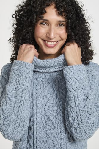 Image of Carraig Donn - Ladies - 100% Soft Merino Wool - Cable Knit Sweeter Vented Roll Neck Irish Jumper