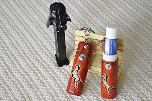 A Pair Set (2 Pieces) Chapstick, Toothpick Holder, Pills Case, Handmade By Genuine Leather, Running Horse Patter (Brown) #TOP1
