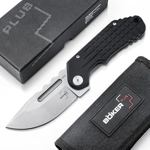 BÖKER PLUS® Dvalin Folder Drop - folding knife with G10 handle black - modern pocket knife with extra sharp D2 Droppoint blade - tactical edge flipper EDC knife with sheath & gift box Cover