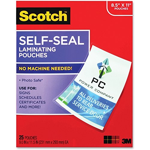 Scotch Self-Sealing Laminating Pouches, 9.5 Mil, 9 3/10 X 11 4/5, 25/Pack