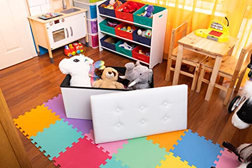 Nyxi Foldable Ottoman Storage Box, 76x38x38cm, 80L Capacity, Faux Leather, Multi-Purpose Seat, Foot Stool, Storage Organizer with Lid for Kids Toys, Bedroom, Hallway, Living Room White - Cosy Home Interiors Nyxi Foldable Ottoman Storage Box, 76x38x38cm, 80L Capacity, Faux Leather, Multi-Purpose Seat, Foot Stool, Storage Organizer with Lid for Kids Toys, Bedroom, Hallway, Living Room White - Image 2