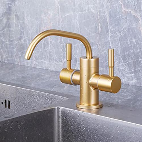 Grifo de cocina Filtro de agua Acero inoxidable Giratorio Doble Purificador de agua Grifos Oro cepillado-A(E)