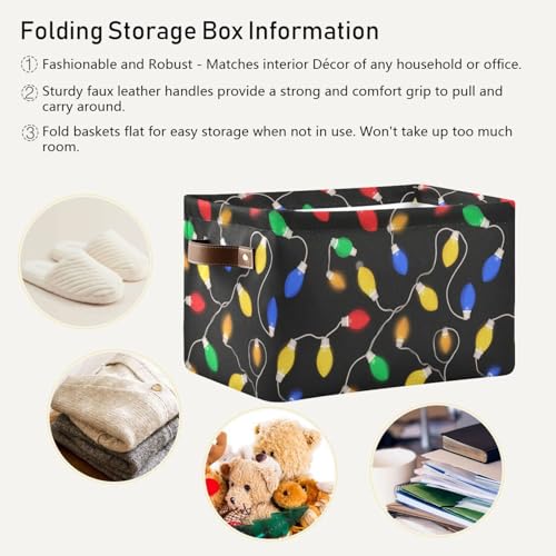 Image of Aslsiy Storage Basket Christmas Lights (5) Nursery Bins Baby Box Canvas Clothes Shelf Basket Laundry Hampers 2 Pcs