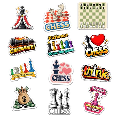 12 Pcs Chess Stickers, Funny Chess Quotes Checkmate Think Patience Wins The Game Designs Stickers Die-Cut Waterproof for Laptop, Water Bottle, Phone, Window, Helmet (8 inch)