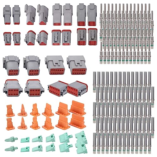Kopinma 188PCS Deutsch DT Gray Connector Kit with 16 Solid Contacts in 2 3 4 6 8 and 12 Pin Configurations Automotive Connectors