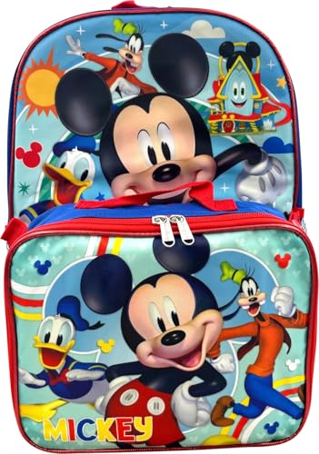 Mochila Disney Mickey Mouse de 40,6 cm com lancheira removível, Multicor, Large, Mickey-fun House