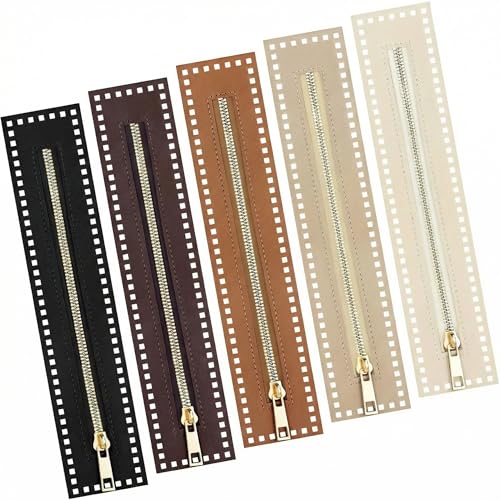 Lot de 5 fermetures éclair en cuir synthétique avec trous pour crochet, 27 cm de long, cadre de fermeture éclair en cuir pour sacs au crochet, couture, projets de...