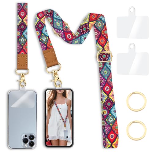 Image of Yonlevres Phone Lanyard Crossbody Strap Wrist Neck Adjustable Women Boho | Cell Phone Lanyard for Travel Cruise Daily, Hands-free, Fit Keys ID Badge, for Full-coverage Phone Case, Accessories, Gifts
