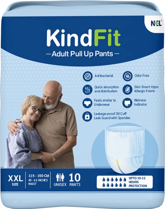 Adult Pull-Up Diapers – XXL Waist 114–155 cm (45–61 in) | Unisex High Absorbency Incontinence Underwear, Leak-Proof Design, Tear-Away Sides – 10 Disposable Diapers – Soft Comfortable Fit