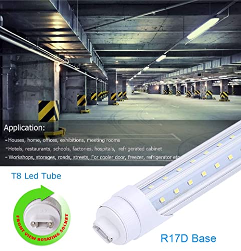 Falanfa R17D 8 Foot Bulb Light,270 Degree V Shaped Led Replacement For Fluorescent Fixtures,T8 6000K Cool White,Clear Cover,85V-265V, Dual-Ended,Rotatable Ho Base (Pack Of 12) #TOP3