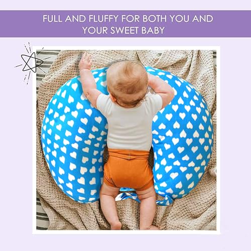 Image of VParents Feeding Pillow, Breast Feeding Pillows Vacuum Packed Cotton Nursing Pillow and Positioner, Breastfeeding, Bottle Feeding, Baby Support Rosy (Blue) 110486